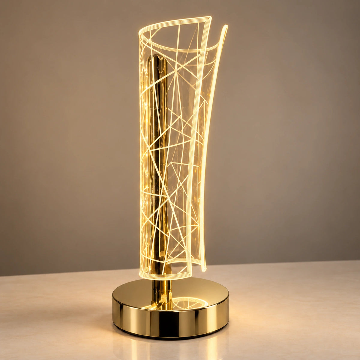 The LumaLine – Gold Geometric LED Table Lamp with touch control and Type-C charging