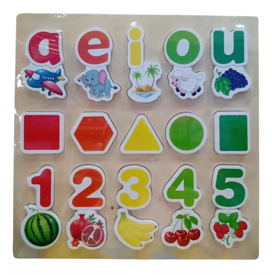 3in1 Wooden Montessori Educational Board (vowels, Numbers, Shapes) large 12x12 inches
