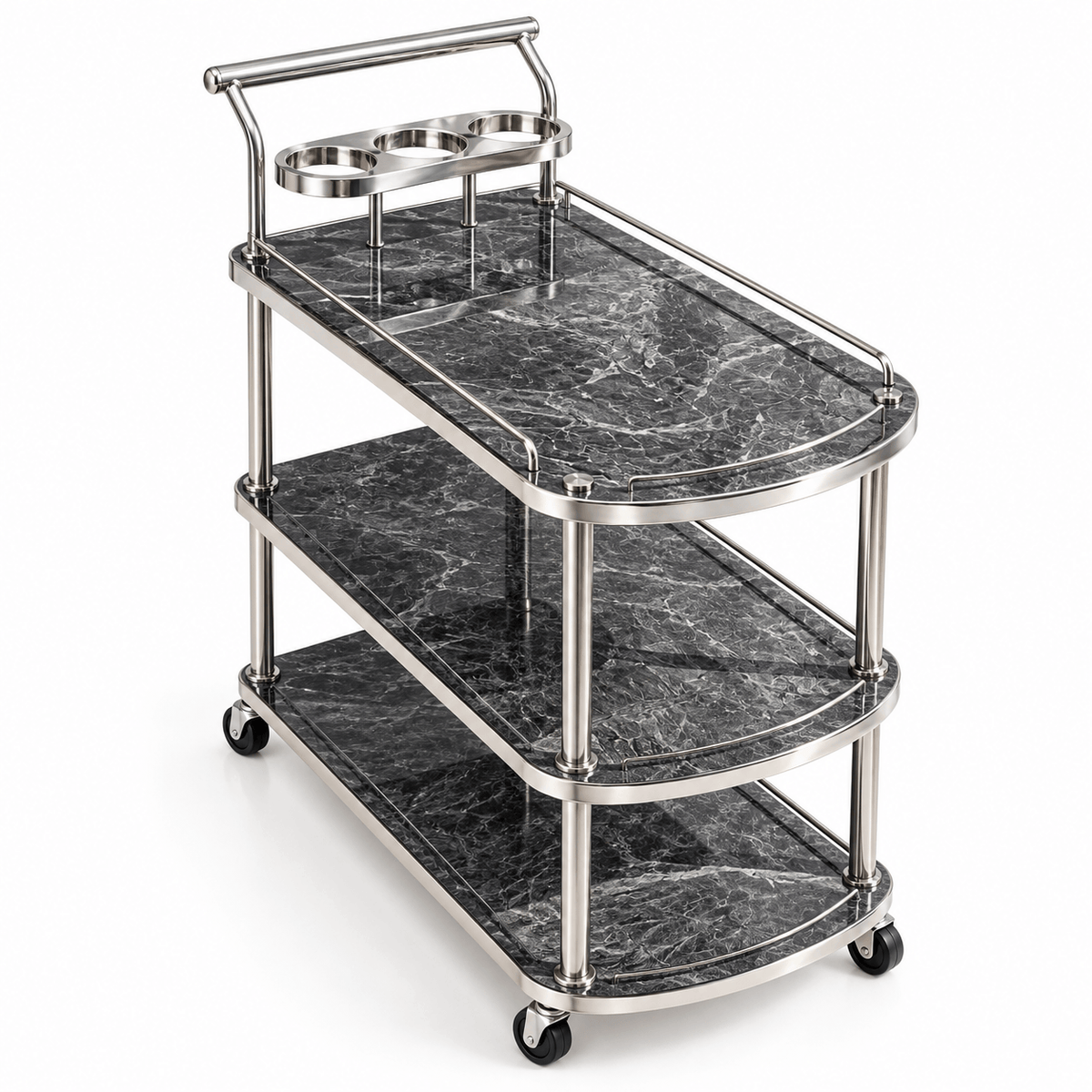 3-Tier Wooden & Steel Kitchen Serving Trolley- Large Size