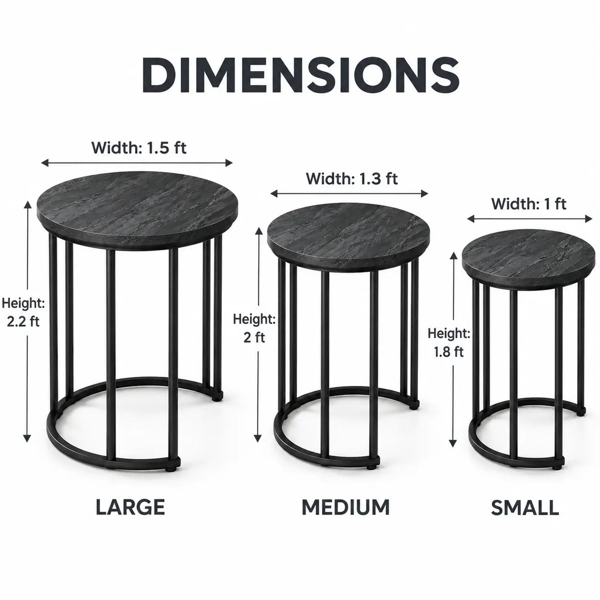 The Slate Trio – Matte Charcoal Nesting Tables (Set of 3)