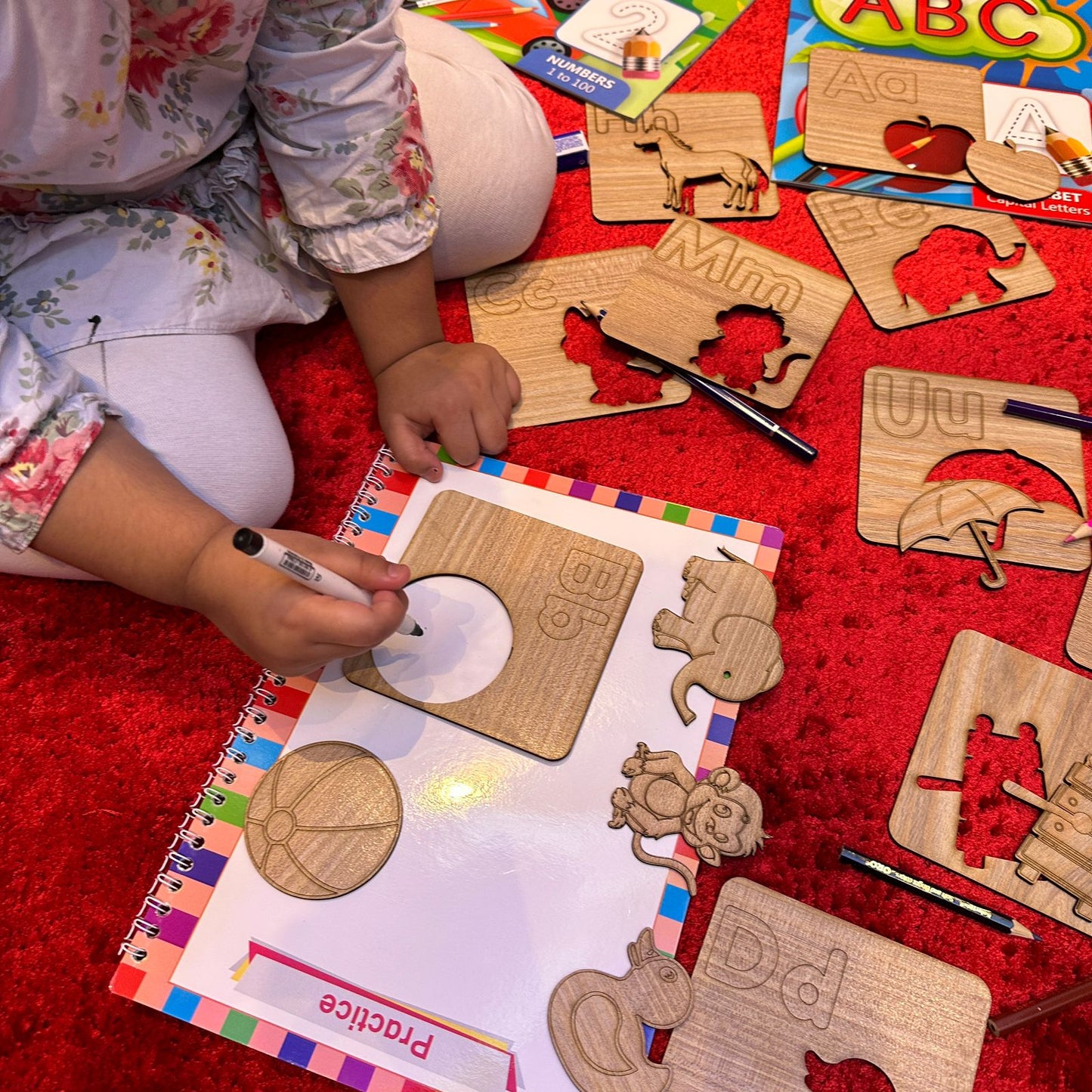 Kids Wooden Drawing Stencils English/Urdu/Mathematics Alphabets Learning Puzzle Toys