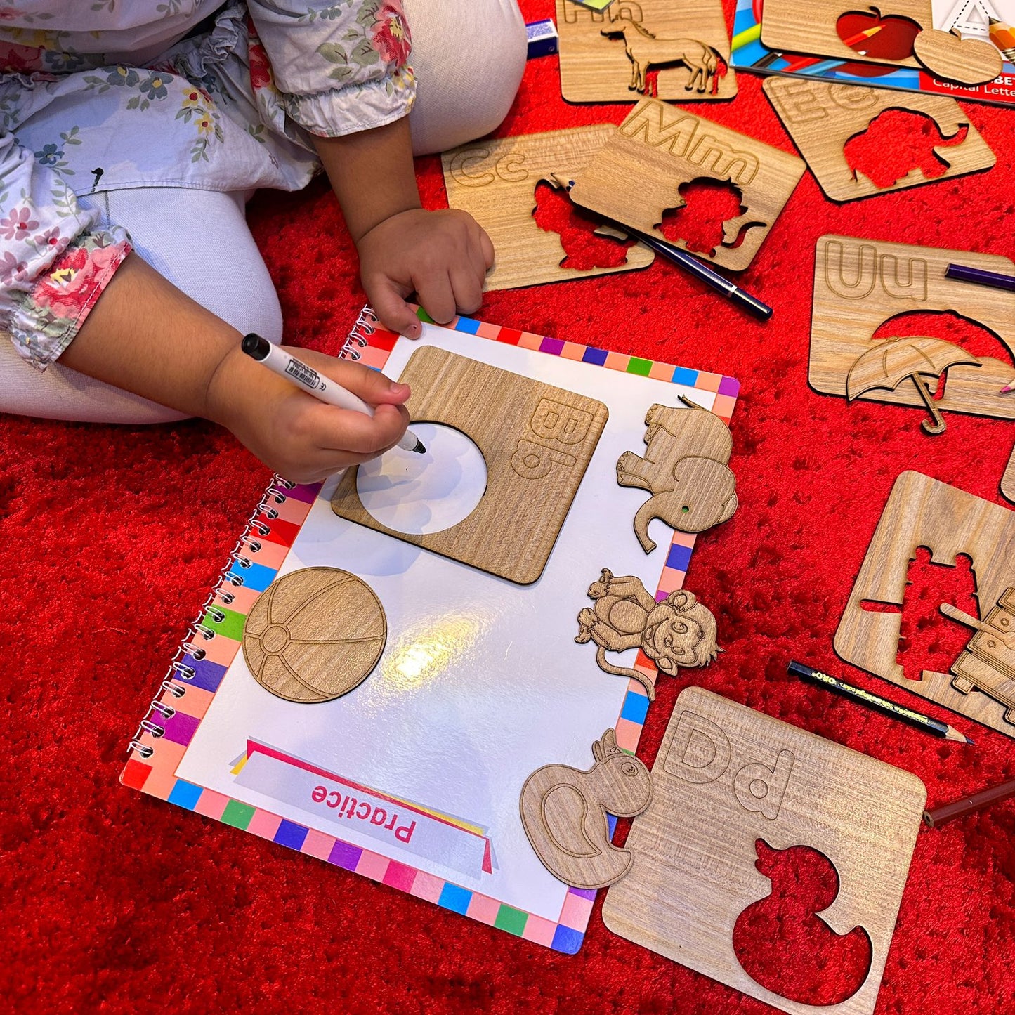 Kids Wooden Drawing Stencils English/Urdu/Mathematics Alphabets Learning Puzzle Toys