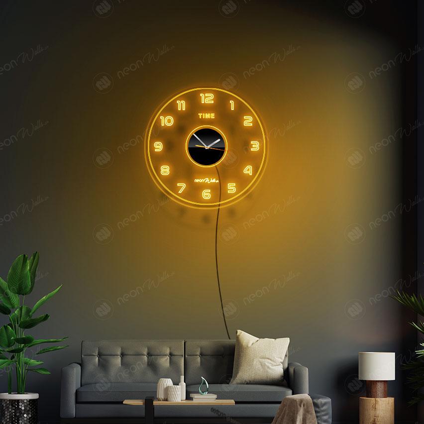 Acrylic Modern Neon Wall Clock With Neon LED Backlight