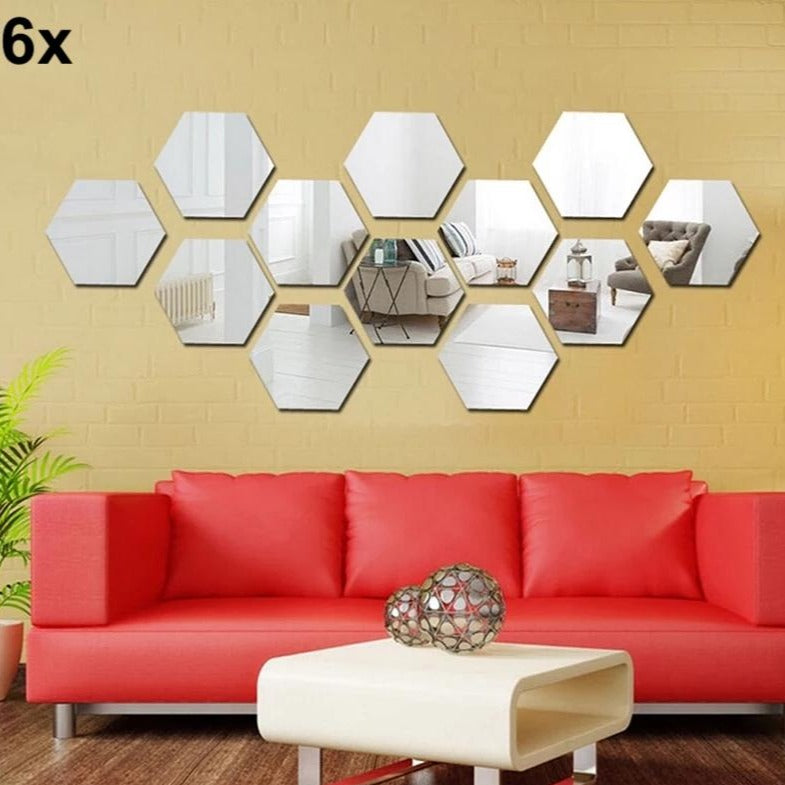 6x Acrylic Hexagon wall decor Mirror(Silver) - Main Image