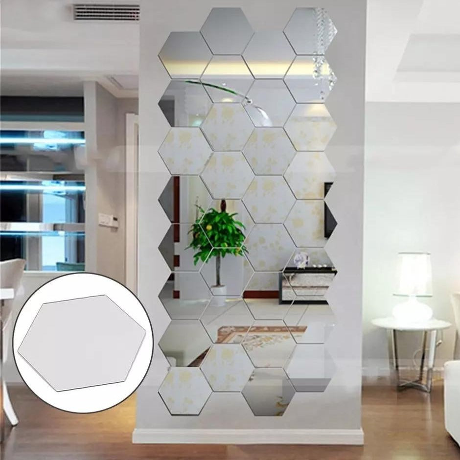 Silver Acrylic Hexagon Wall Decor Mirror