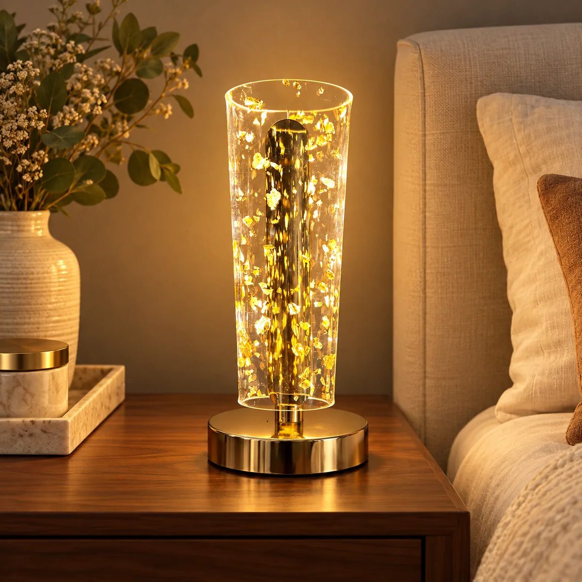 The Lumora – Golden Crystal Table Lamp with Touch control and Type-C charging