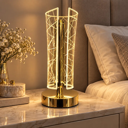 The LumaLine – Gold Geometric LED Table Lamp with touch control and Type-C charging