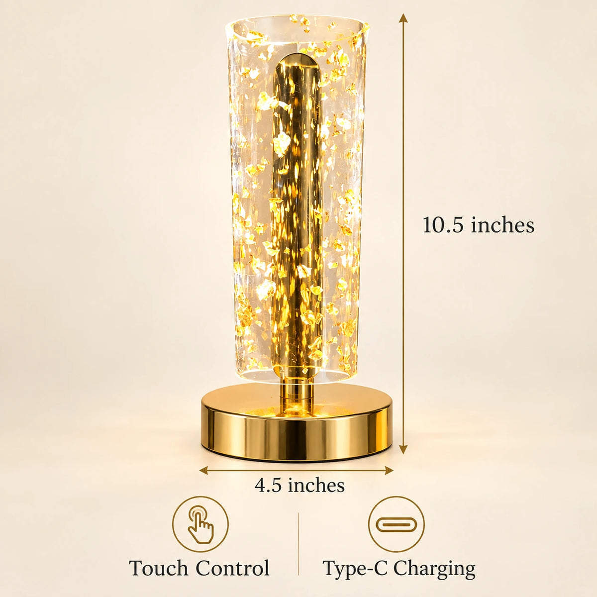 The Lumora – Golden Crystal Table Lamp with Touch control and Type-C charging