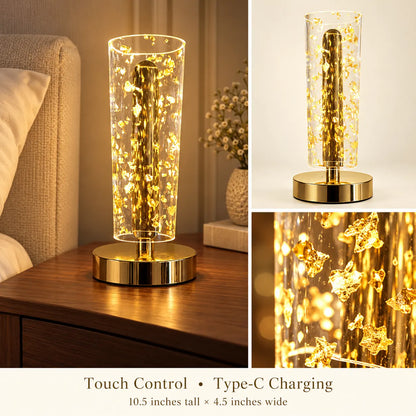 The Lumora – Golden Crystal Table Lamp with Touch control and Type-C charging