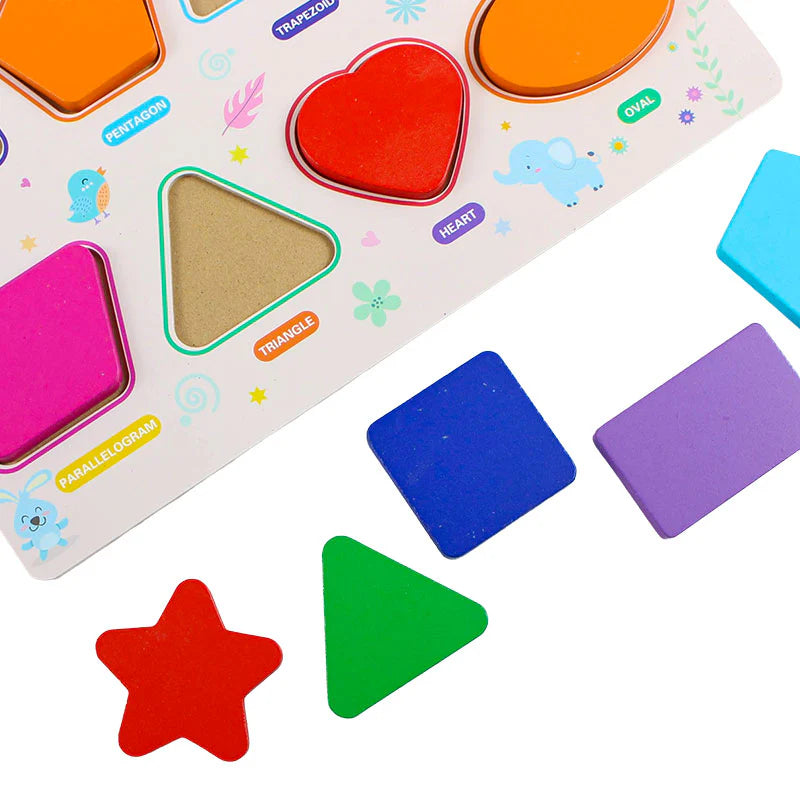 Kids 3D Geometric Shapes Guide Wooden Puzzle Board large 12x12 inches