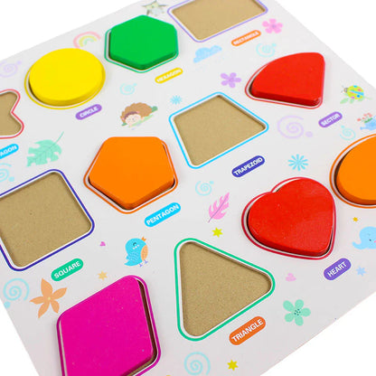 Kids 3D Geometric Shapes Guide Wooden Puzzle Board large 12x12 inches