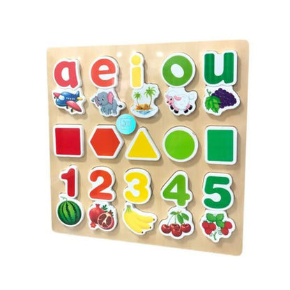 3in1 Wooden Montessori Educational Board (vowels, Numbers, Shapes) large 12x12 inches