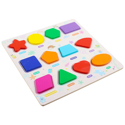 Kids 3D Geometric Shapes Guide Wooden Puzzle Board large 12x12 inches