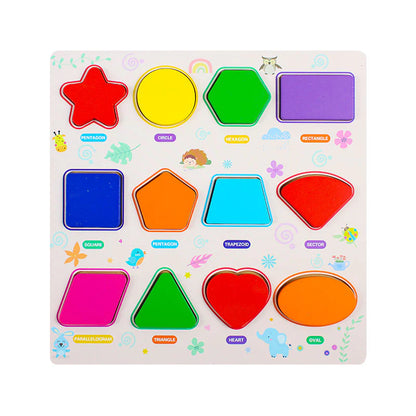 Kids 3D Geometric Shapes Guide Wooden Puzzle Board large 12x12 inches
