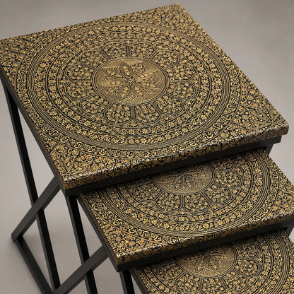 The Naqsh Trio – Gold & Black Engraved Nesting Tables