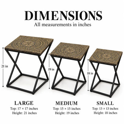 The Naqsh Trio – Gold & Black Engraved Nesting Tables