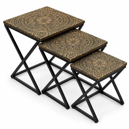 The Naqsh Trio – Gold & Black Engraved Nesting Tables