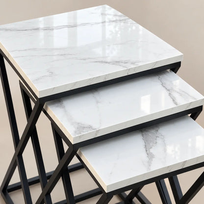 The Carrara Trio – White Marble-Look Nesting Tables (Set of 3)