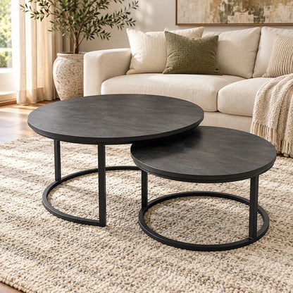 The Eclipse Duo – Matte Charcoal Nesting Coffee Tables (Set of 2)