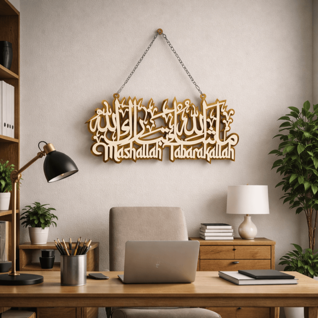 Mashallah Tabarakallah Premium Wall Hanging with Chain