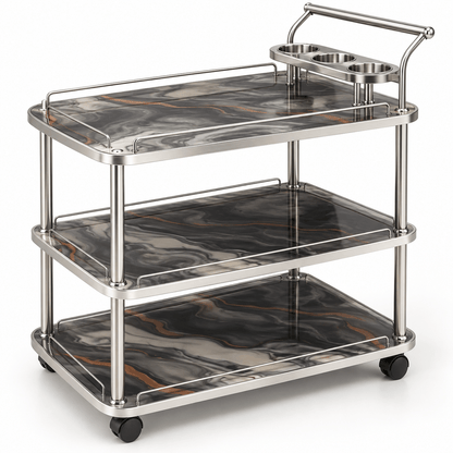 3-Tier Wooden & Steel Kitchen Serving Trolley