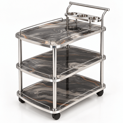 3-Tier Wooden & Steel Kitchen Serving Trolley