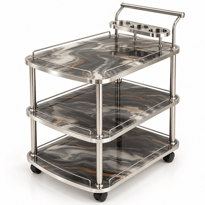 3-Tier Wooden & Steel Kitchen Serving Trolley