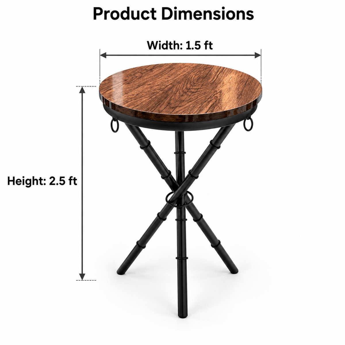 The Crosswood Round Side Table – Wood & Black Steel