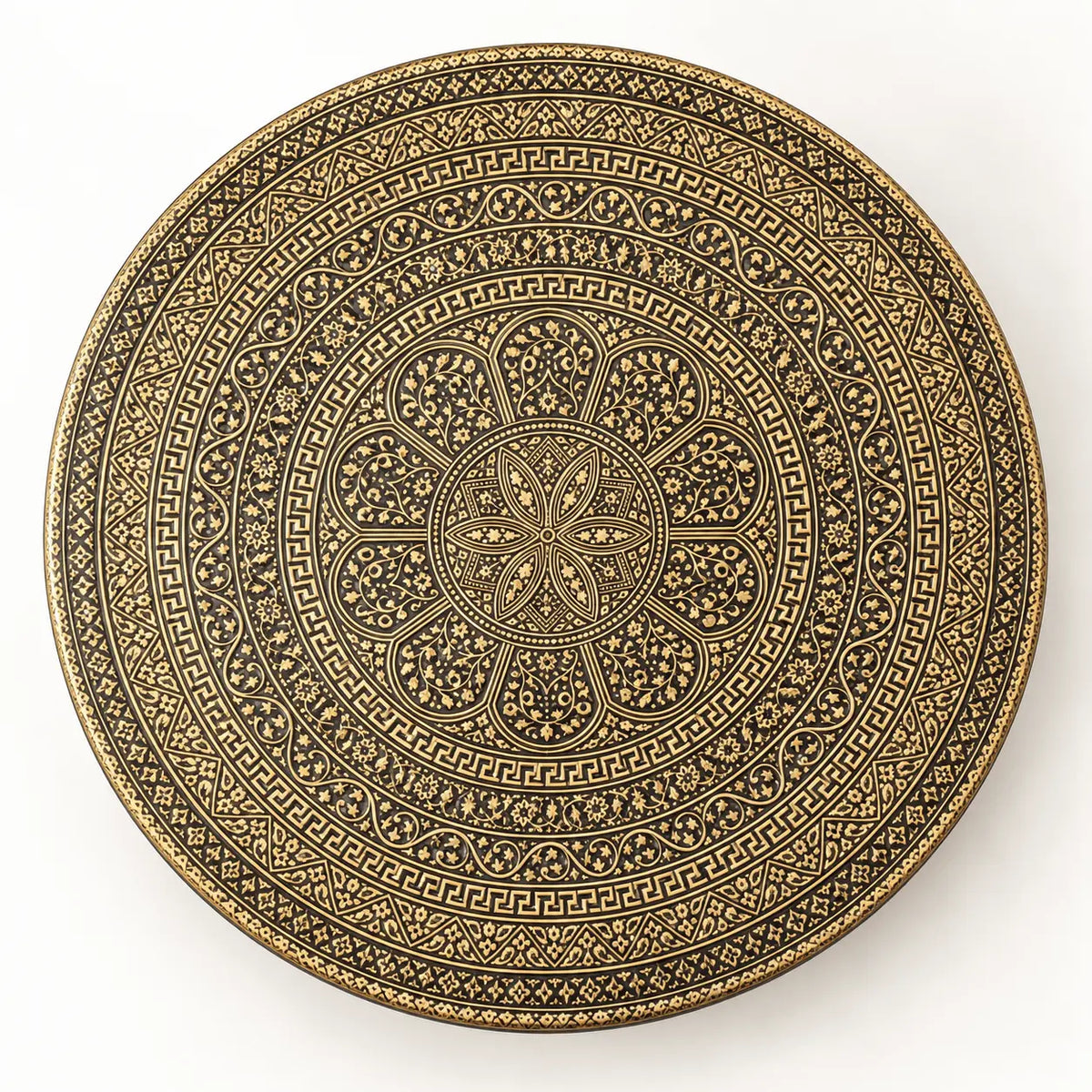 Royal Mandala Gold & Black Engraved Nesting Tables – Set of 3
