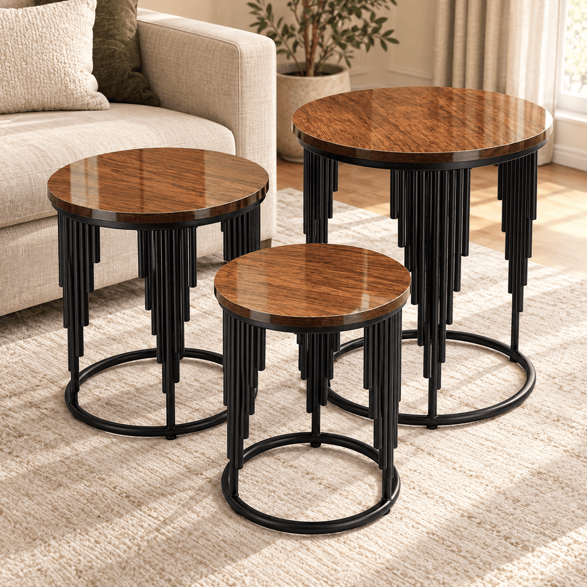 The Cascade Trio – Modern Wood & Metal Side Tables