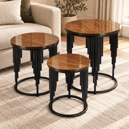 The Cascade Trio – Modern Wood & Metal Side Tables