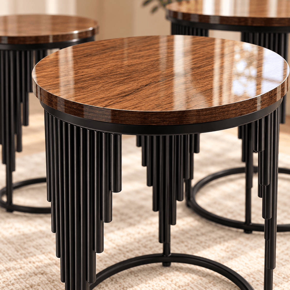 The Cascade Trio – Modern Wood & Metal Side Tables