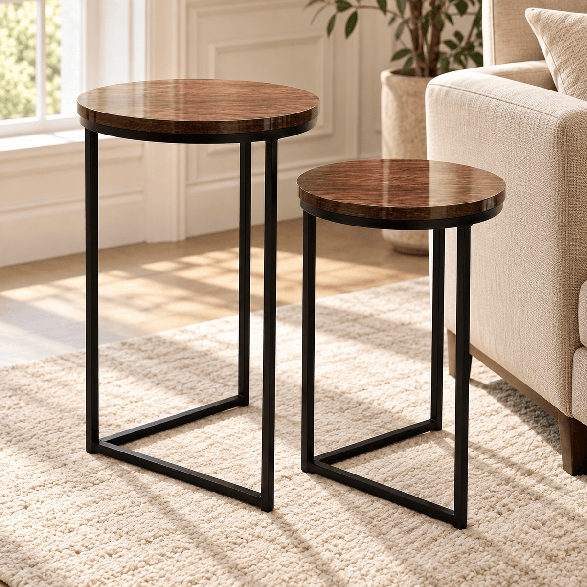 The Vertex Duo – Modern Wood & Metal Side Tables