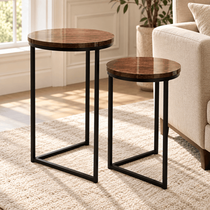 The Vertex Duo – Modern Wood & Metal Side Tables