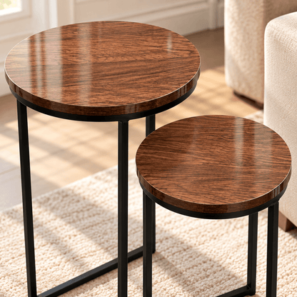 The Vertex Duo – Modern Wood & Metal Side Tables
