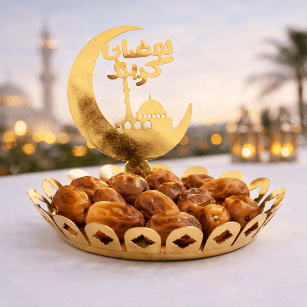 Ramadan Bundle 2: Metal Tray, Ramadan Kareem Table toper, Ramadan Kareem Acrylic Wall Scenery