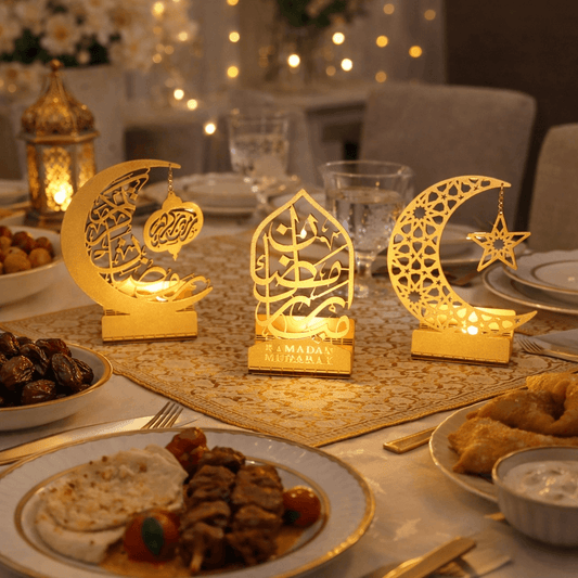 Ramadan Mubarak Set of 3 Golden Metal Candle/Dates Holder