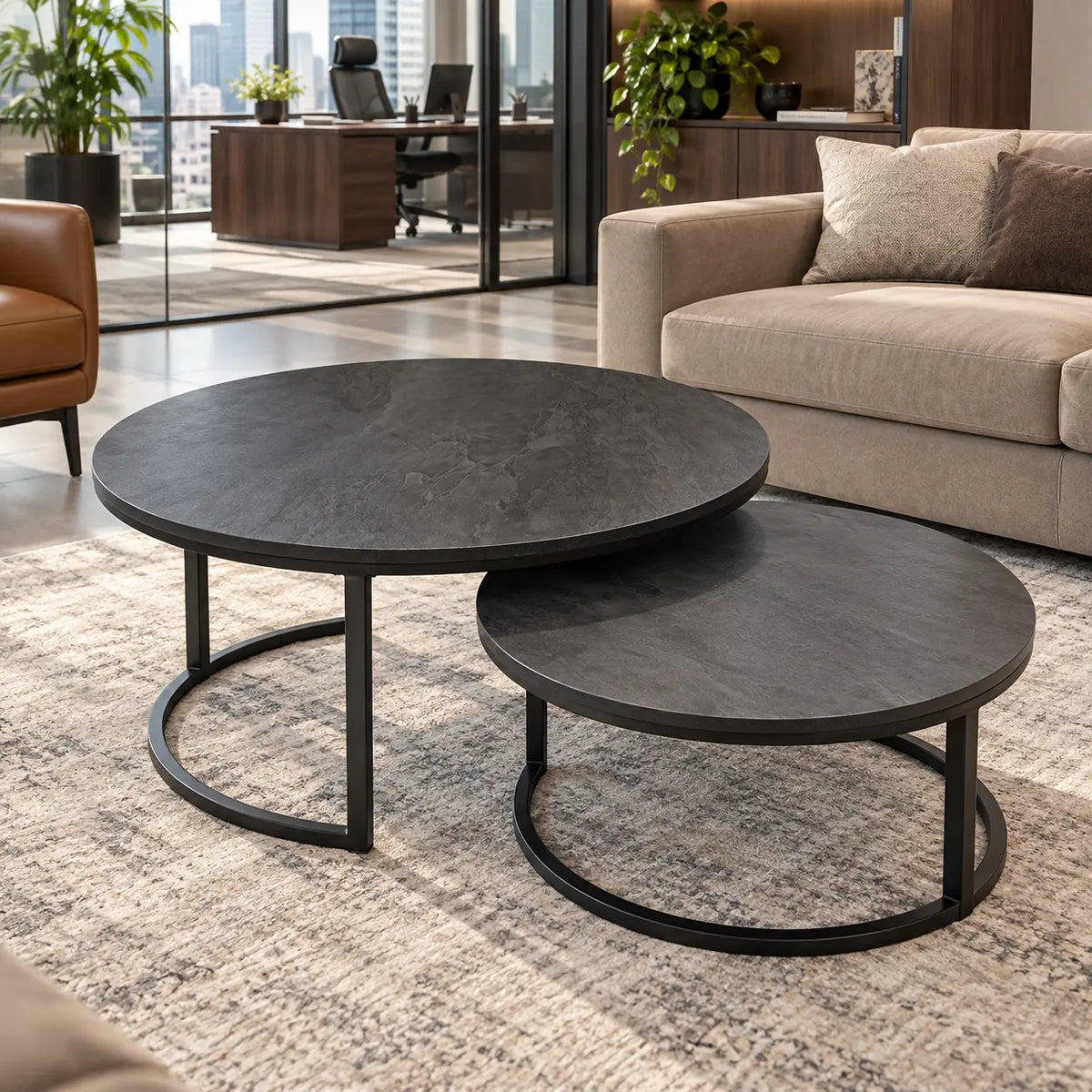 The Eclipse Duo – Matte Charcoal Nesting Coffee Tables (Set of 2)