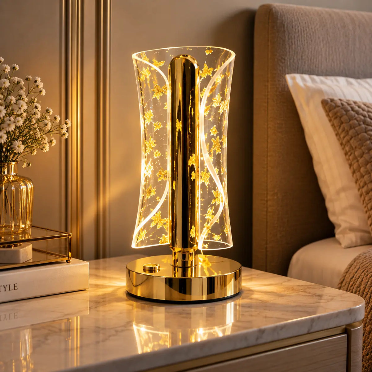 The Aurelia Glow – Luxury Gold Leaf LED Table Lamp-Type C charging