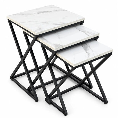 The Carrara Trio – White Marble-Look Nesting Tables (Set of 3)