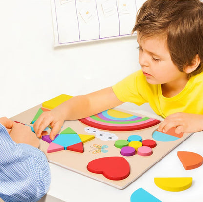 Large Size Kids Rainbow Shape Puzzle with Sketch Board on back with Markers