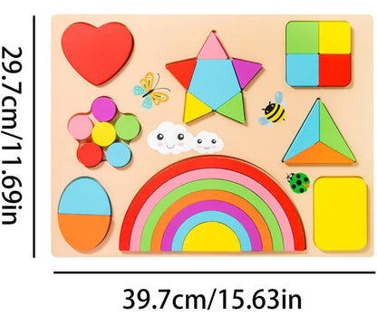 Large Size Kids Rainbow Shape Puzzle with Sketch Board on back with Markers