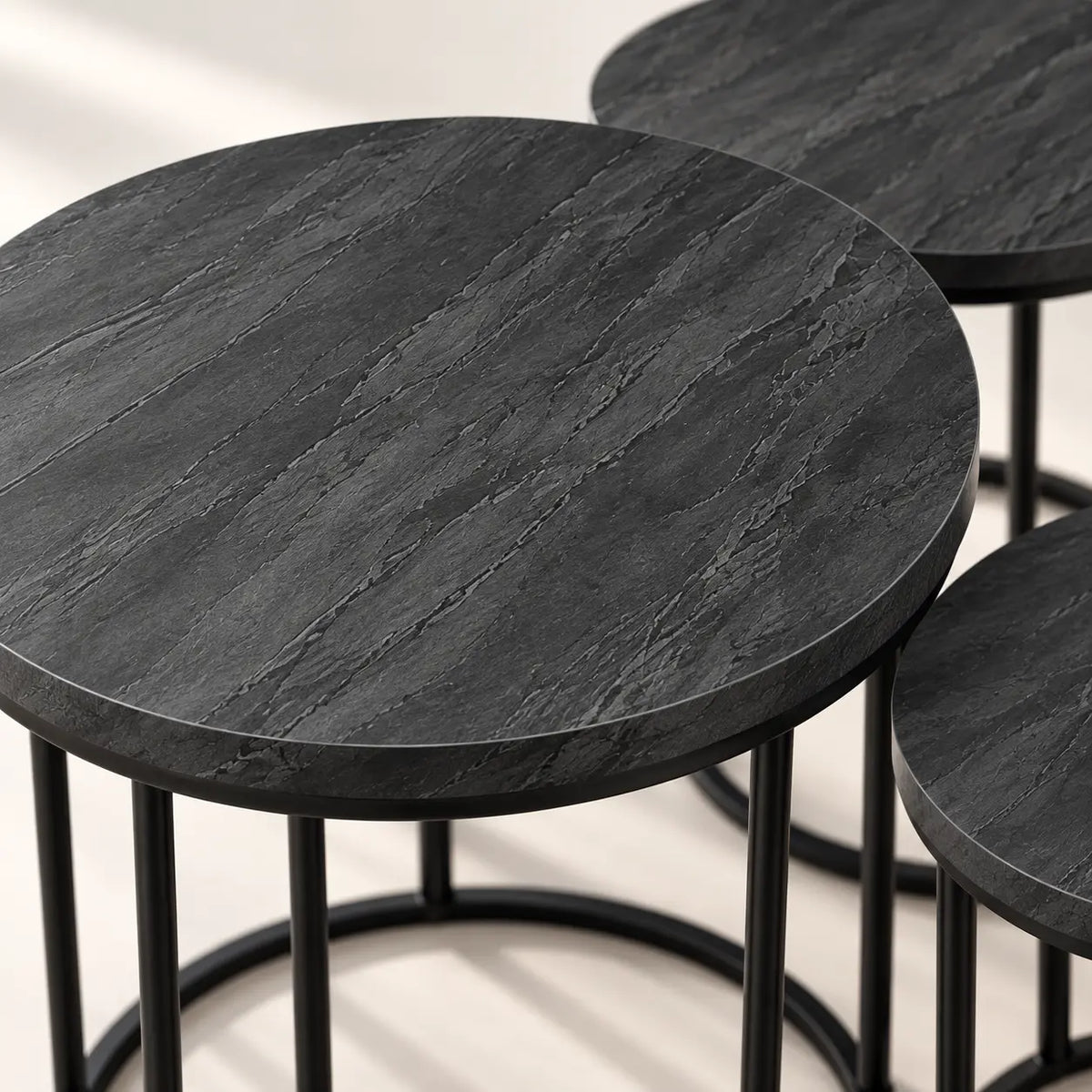 The Slate Trio – Matte Charcoal Nesting Tables (Set of 3)