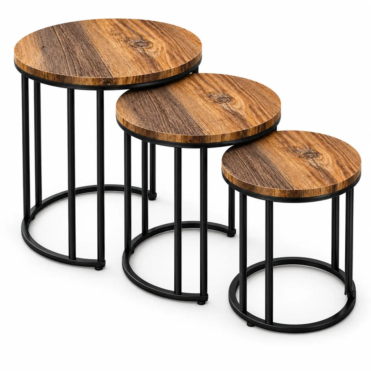The Timber Trio – Rustic Woodgrain Nesting Tables (Set of 3)