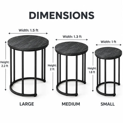 The Slate Trio – Matte Charcoal Nesting Tables (Set of 3)