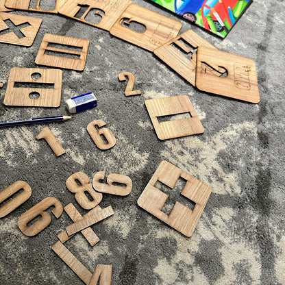 Kids Learning Stencils Alpha Numeric DMAS Mathematics Wooden Puzzle toys