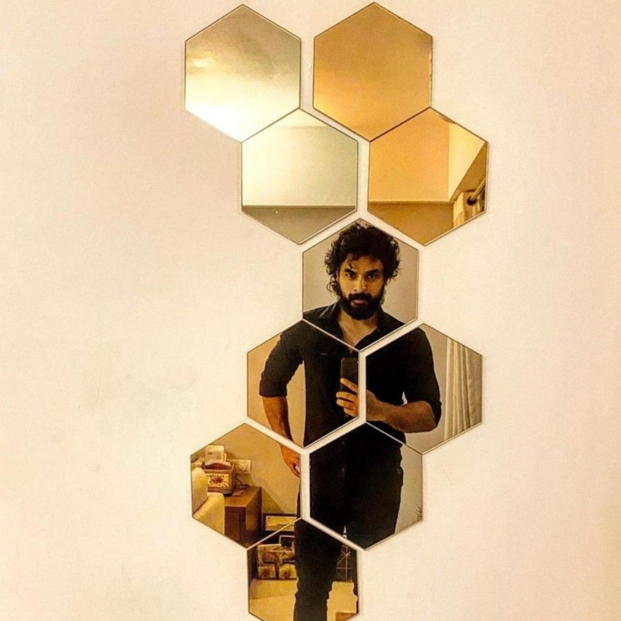Acrylic Hexagon wall decor Mirror (Gold) - Wall Decorations