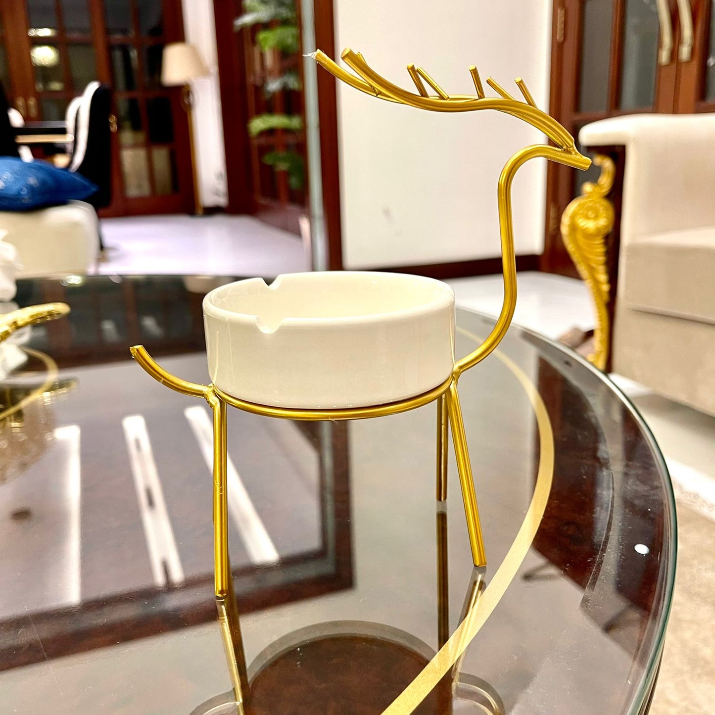 Metallic Golden Gazelle Style Ash Tray.