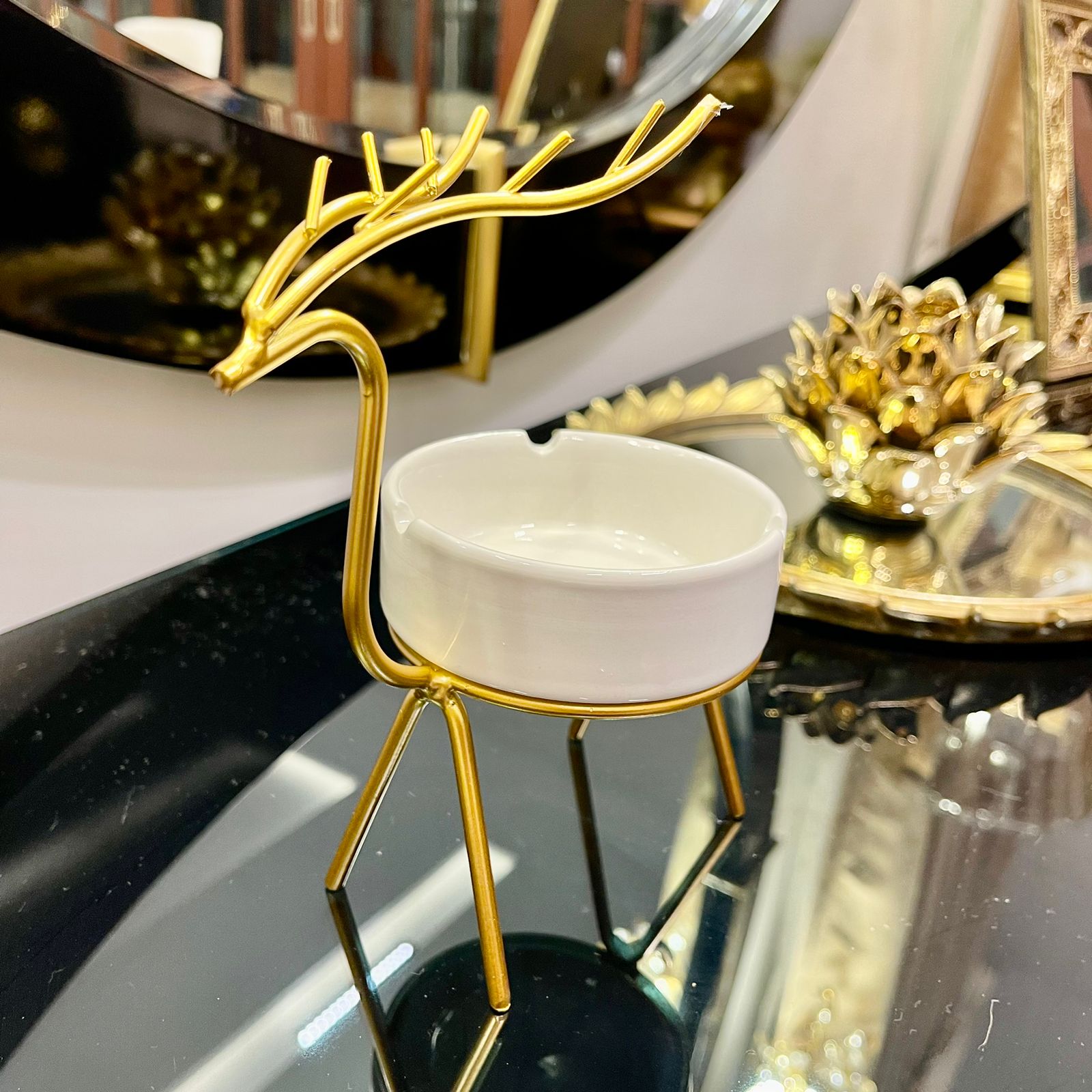 Metallic Golden Gazelle Style Ash Tray.