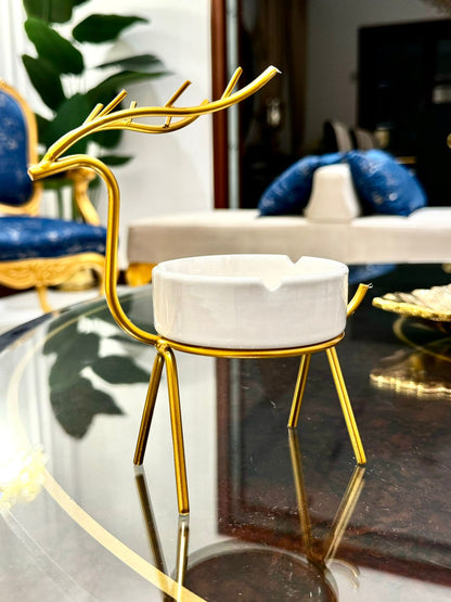 Metallic Golden Gazelle Style Ash Tray.